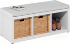 Furinno Cubicle Storage Bench, Shoe Bench with Padded Seat Cushion, 3-Cube Open Shelves Entryway Bench, for Closet, Entryway, Living Room, White