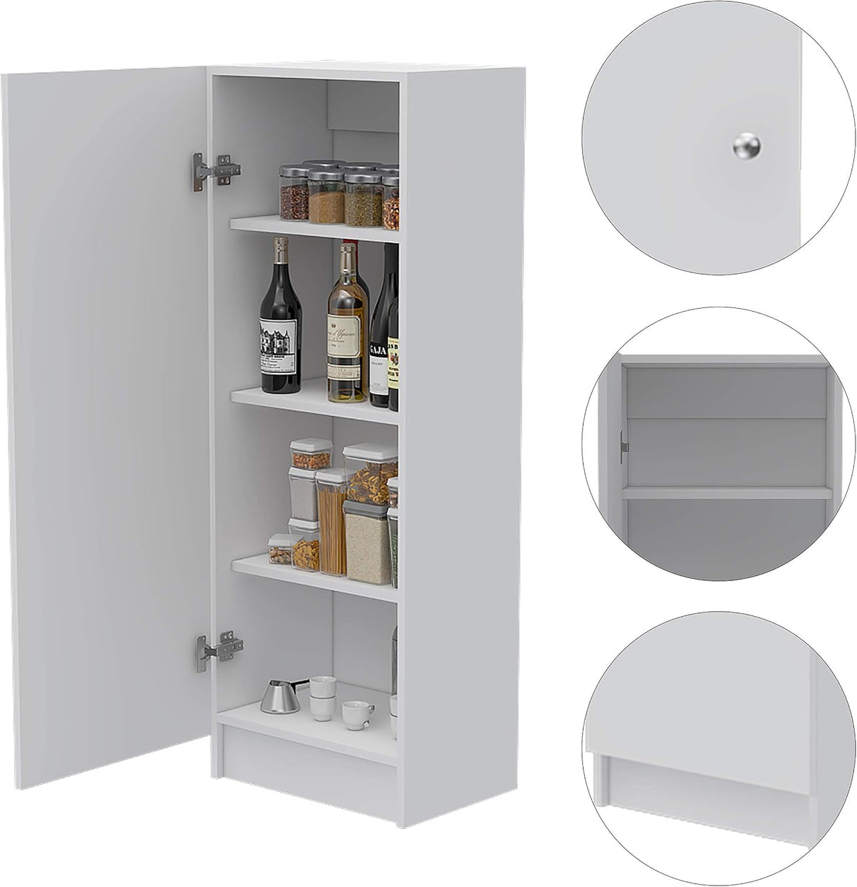 Della 60 Kitchen Pantry with Countertop, White - Open & Closed Storage, Microwave Stand