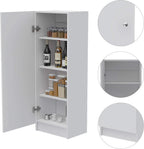 Kitchen Pantry 47" H, 1 Door Cabinet, 4 Interior Shelves, White