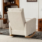 Chair with Footrest High Back Rubber Wood Rocking Legs Bedroom Living Space (Beige + Wood)