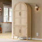 ONBRILL 71" Tall Wooden Arched Cabinet, 5-Tier Arched Kitchen Pantry Cabinet with Doors & Shelves, Farmhouse Kitchen Arch Cabinets with Adjustable Feet, Wooden Pantry Storage for Dining Room(Oak)