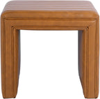 HomePop 19" Modern Channel Tufted Ottoman - Carmel Brown Faux Leather