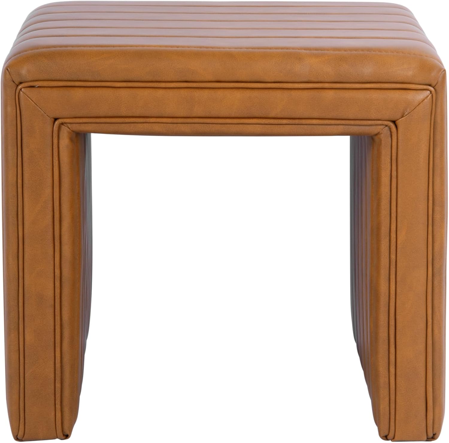 HomePop 19" Modern Channel Tufted Ottoman - Carmel Brown Faux Leather
