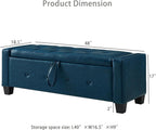 Furniliving Storage Bench, 48‘’ Upholstered PU Leather Ottoman Bench with Button-Tufted, Folding Bedroom Bench with Wood Legs, Entryway Bench for Bedroom, Navy Blue