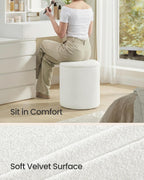 SONGMICS Vanity Stool, Set of 2, Round Storage Ottoman, Teddy Fleece | Small Coffee Table, Removable Lid, Easy Assembly, for Living Room, Bedroom, Cream White, ISLAND Collection ULOM013WD01