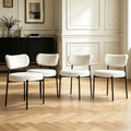 Boucle Dining Chair Set of 4, Mid Century Modern Upholstered Kitchen Chairs with Curved Backrest & Black Metal Legs, Round Dining Room Chairs, White