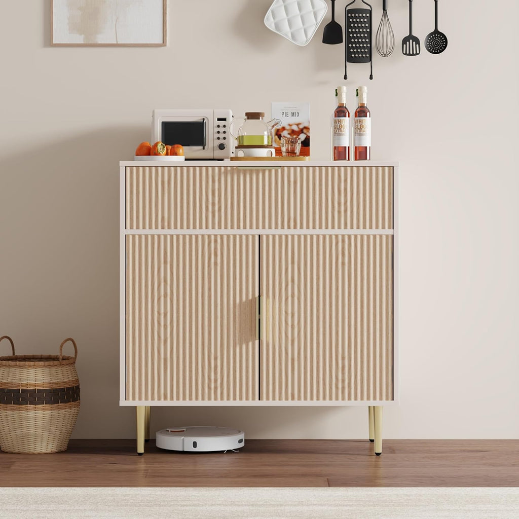 Housoul Sideboard Buffet Cabinet with 2 Doors & Drawer, Coffee Bar with Adjustable Shelves, Liquor Cabinet with Storage, Accent Cabinet Console Table for Living Dining Room, Oak