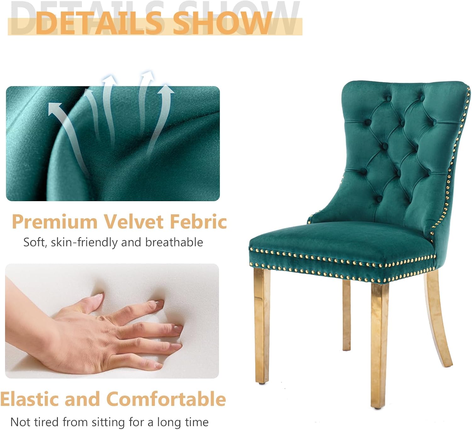 Round Glass Dining Table Set for 4, Small Kitchen Table Set for 4, 47" Circle Glass Dinner Table and Green Velvet Chairs Set of 4,5 Piece Round Dining Room Table Set for Dinette Breakfast Cafe Party