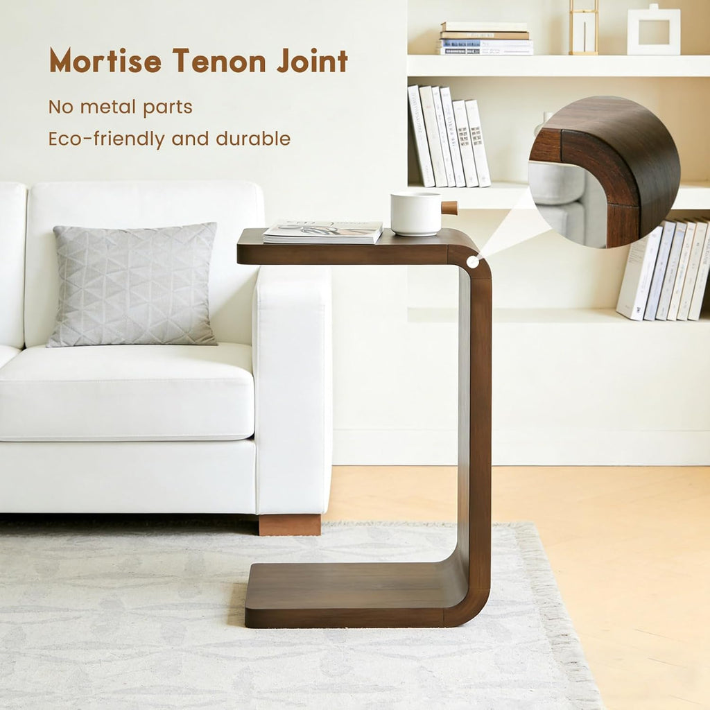 Lefedrasticity C Shaped End Table Small Side Table for Couch Walnut Sofa Table Wooden Narrow Couch Side Table Rustic C Table for Living Room Office Bedroom (Walnut)