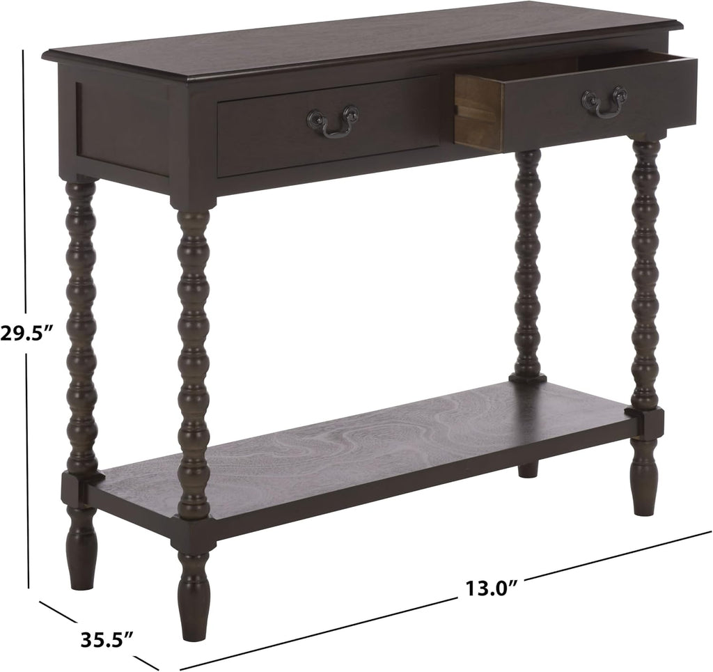 SAFAVIEH Furniture - Athena 2-Drawer Console Table - Dark Chocolate - Solid Wood - Farmhouse Classic Design - Ideal for Entryway, Living Room, Hallway, 35.5" W x 13" D x 29.5" H (CNS5702D)