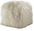 SARO LIFESTYLE Mongolian Lamb Wool Pouf Ottoman – Ivory, 18” x 18” x 16” with Firm Insert, Luxury Textured Accent Footrest or Extra Seating
