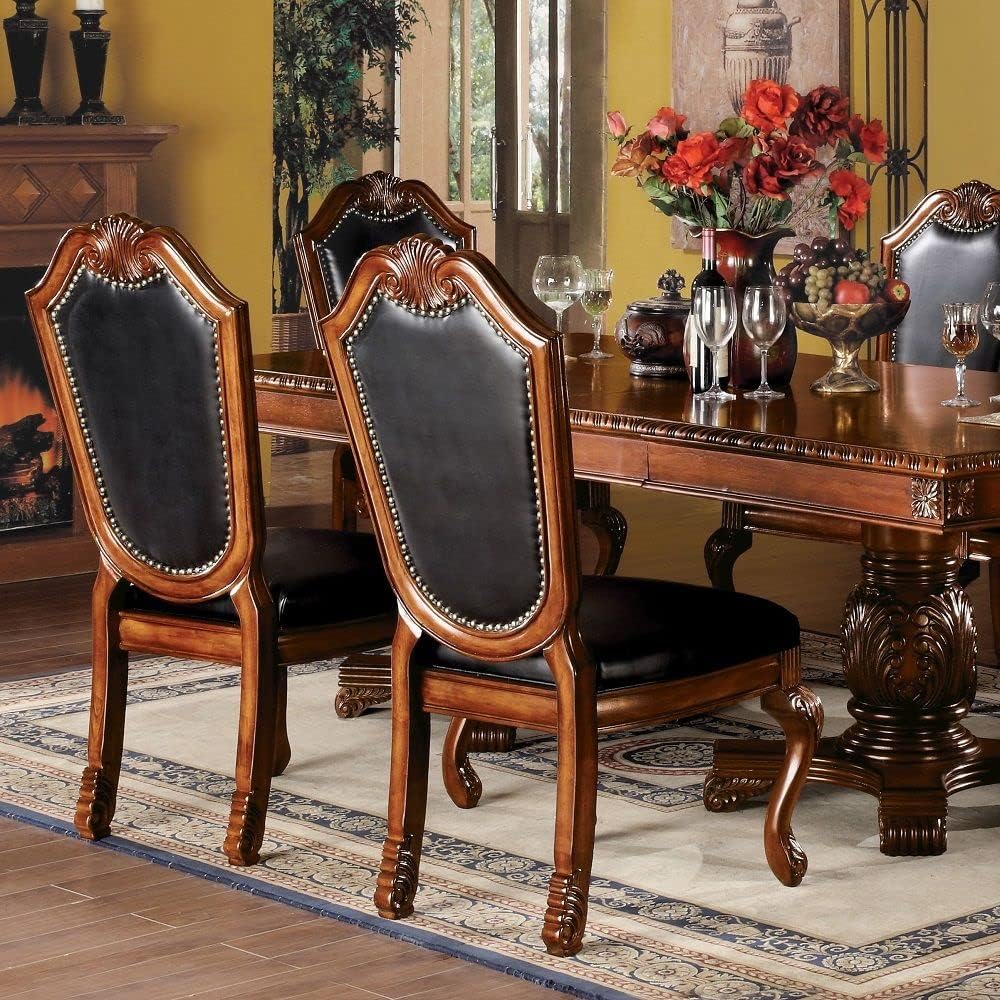 7-Piece Dining Kitchen Set with Dining Extendable Table, 4 Side Chairs and 2 Arm Chairs, Set for 6 Persons, Cherry (A)