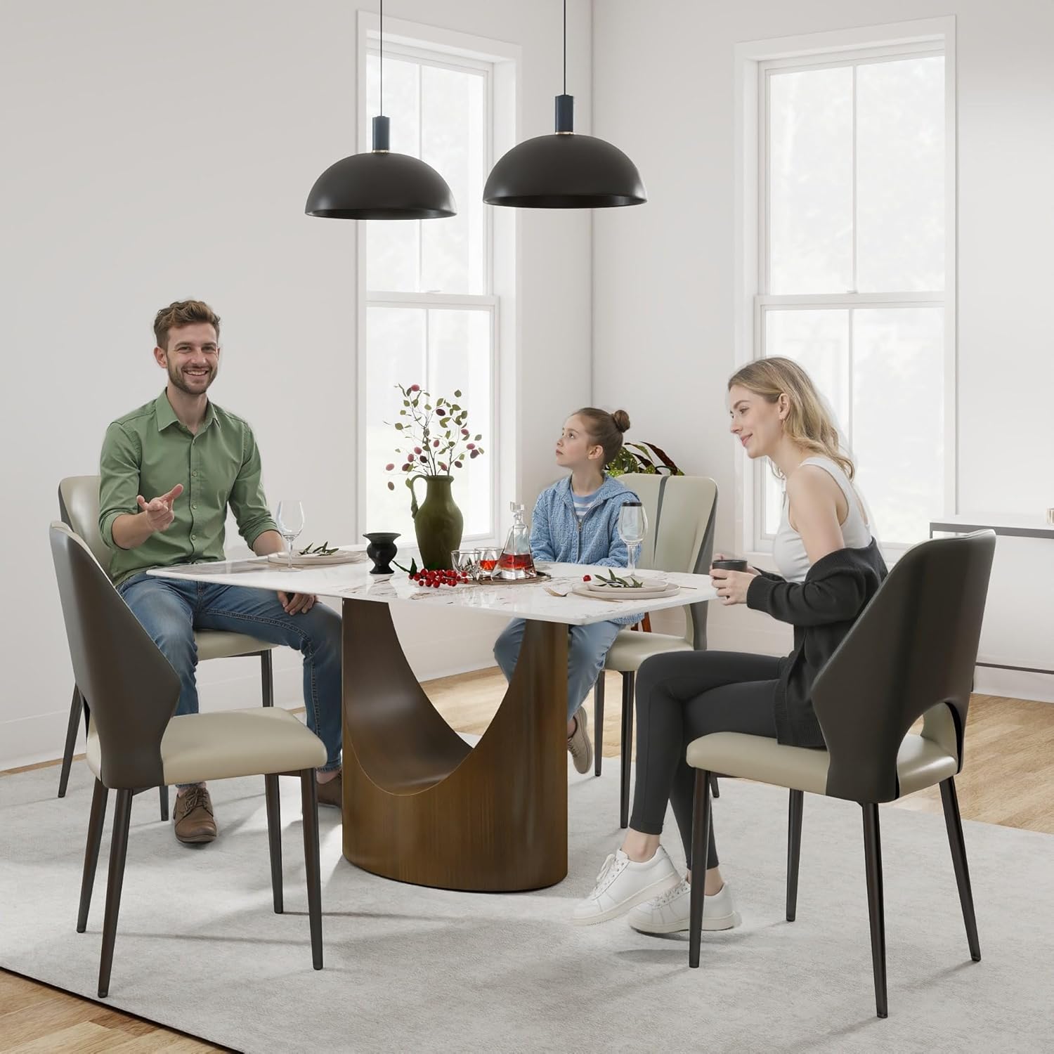 55" Modern Dining Table for 4-6, White Rectangle Dining Table, Sintered Stone Dining Tabletop with U-Shape Carbon Steel Pedestal (Table Only)