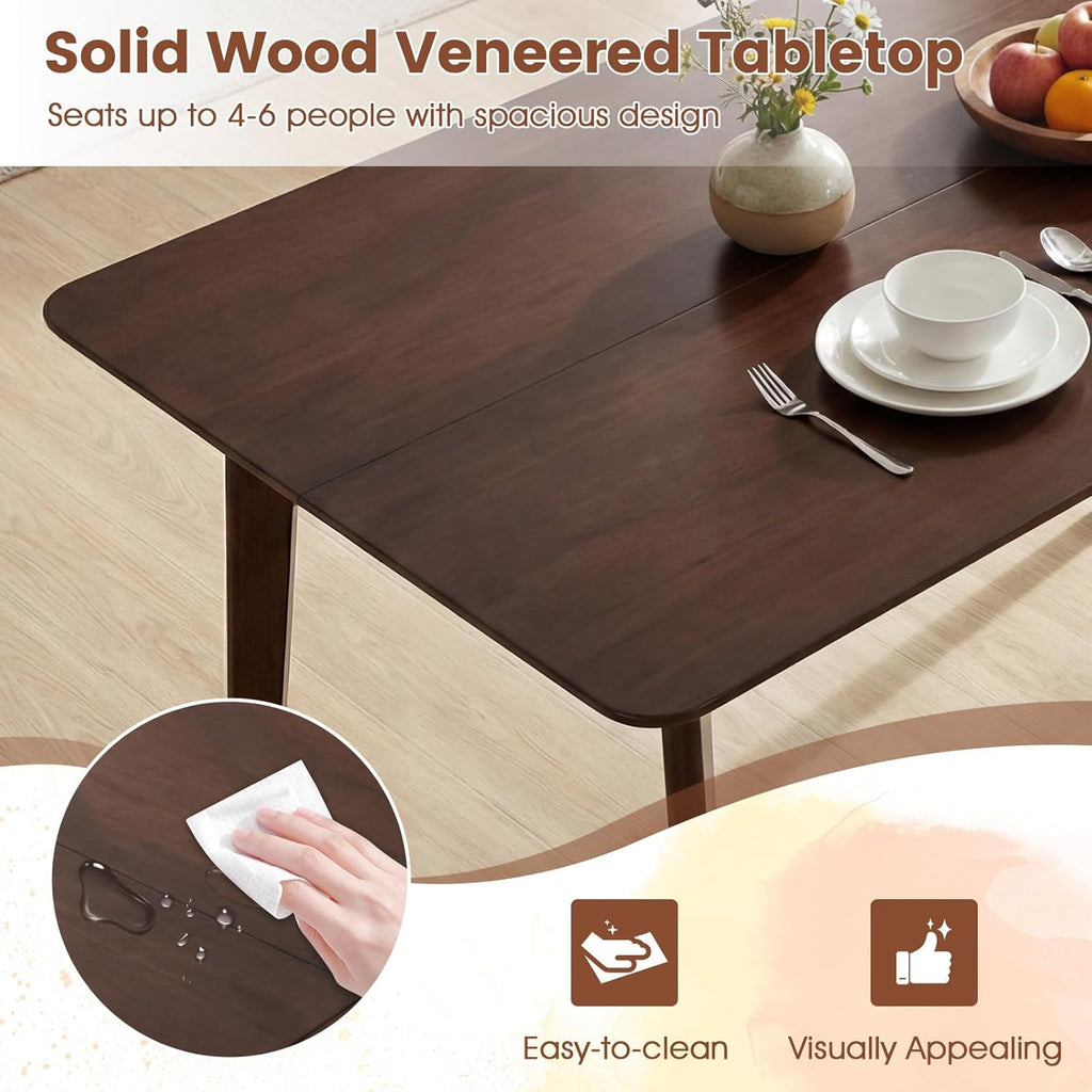 Giantex Dining Table for 4, 47" Rectangular Wooden Kitchen Table with Solid Rubber Wood Legs, Mid Century Modern Dinner Table for Dinette, Living Room, Home Office (Walnut)