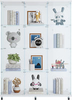 66.5" H 4-Shelf Extra Large Glass Display Cabinet with Double Doors,Modern Floor Standing Curio Cabinet Bookshelf Collection Display Case with Lockable Casters & Lock for Living Room (White)
