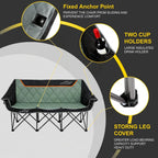 FAIR WIND Oversized 3 Person Camping Chair Padded Triple Loveseat Folding Camping Couch Duo Chair Heavy Duty Quad Fold Arm Chair with Cup Hold - Supports 900 LBS Black