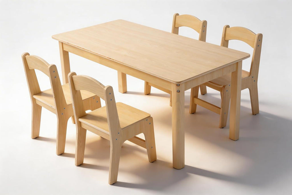Toddler Table and Chair Set, Anti-Slip Legs & Rounded Corners, Sturdy Wooden Kids Table and Chairs for Eating, Learning and Playtime【44.3inch L*21.65 inch W】(1 Table and 4 Chairs)
