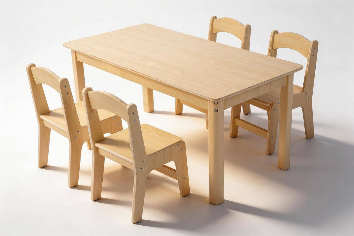 Toddler Table and Chair Set, Anti-Slip Legs & Rounded Corners, Sturdy Wooden Kids Table and Chairs for Eating, Learning and Playtime【44.3inch L*21.65 inch W】(1 Table and 4 Chairs)