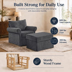 35.82" Oversized Accent Chair with Ottoman, Chenille Armchair, Gray | Accent Chair with Ottoman Set; Deep seat for relaxing; soft chenille; comfy back support; footrest ottoman; living room