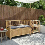 Bamboo Garden Storage Bench 110 x 47 x 80 cm, Outdoor Seat with Hidden Compartment, Natural Finish Post Leg Design for Patio or Indoor Use