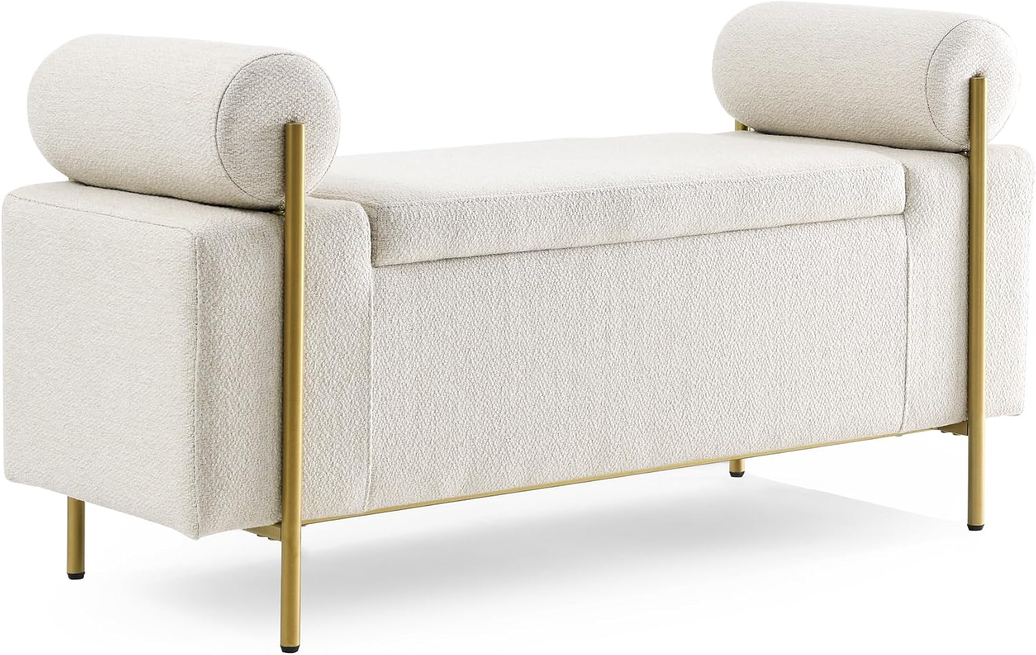 Storage Ottoman for Bedroom 44" with Safety Hinge, Upholstered Entryway Bench, Modern Linen Foot Rest with Arms,for Bedroom, Living Room, Entryway (Beige)