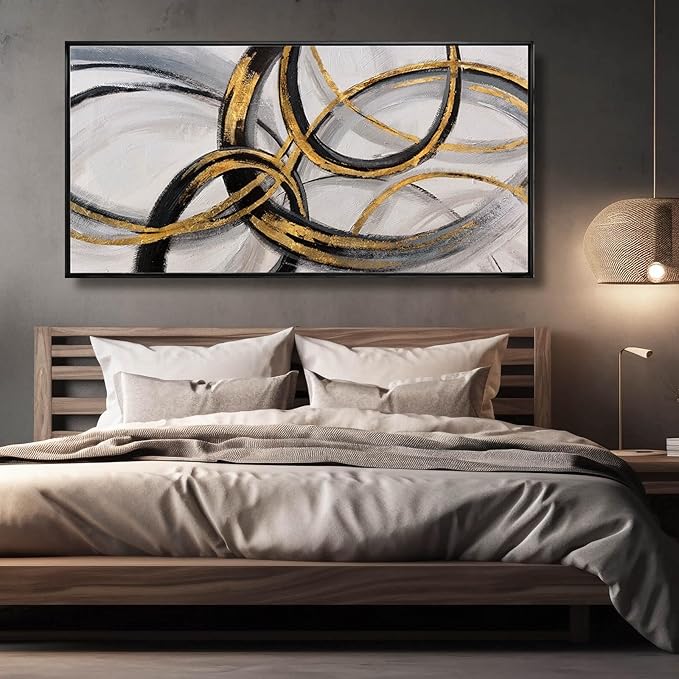 Large Framed Canvas Wall Art Gold Foil Prints Art Abstract Wall Pictures for Bedroom Dining Room Black Line Art 29"x 58" Gallery Wall Decor
