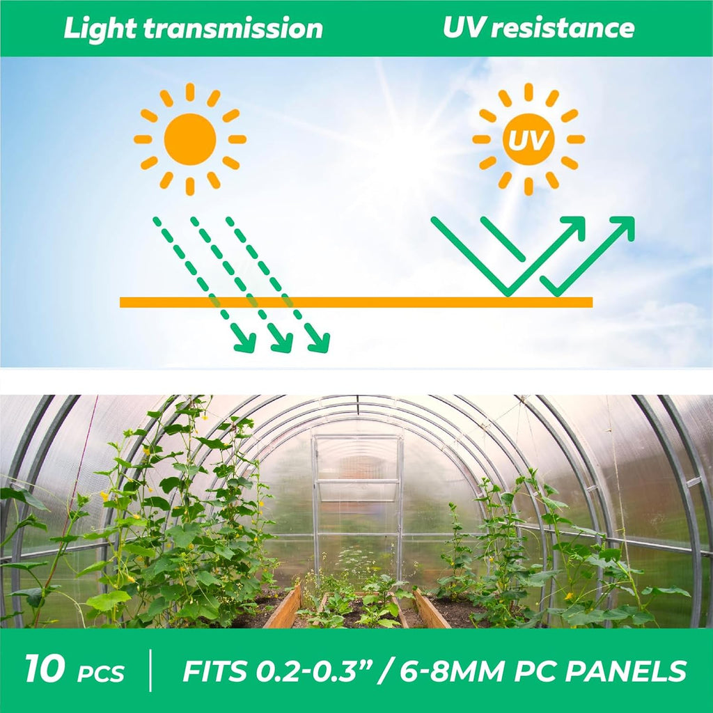 Greenhouses Polycarbonate Greenhouse Panels Connectors - Fit 6mm or 8mm Twin-Wall Polycarbonate Panels, Join 2 Pieces of Panels Together, 4-Foot Length, 10 Pieces (H Connectors 8mm-4ft)