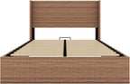 Lift Up Storage Bed Queen Size, Queen Bed Frame with Headboard and Lift Storage System, Wood Headboard with Wing-Back and Convex Groove Board Design