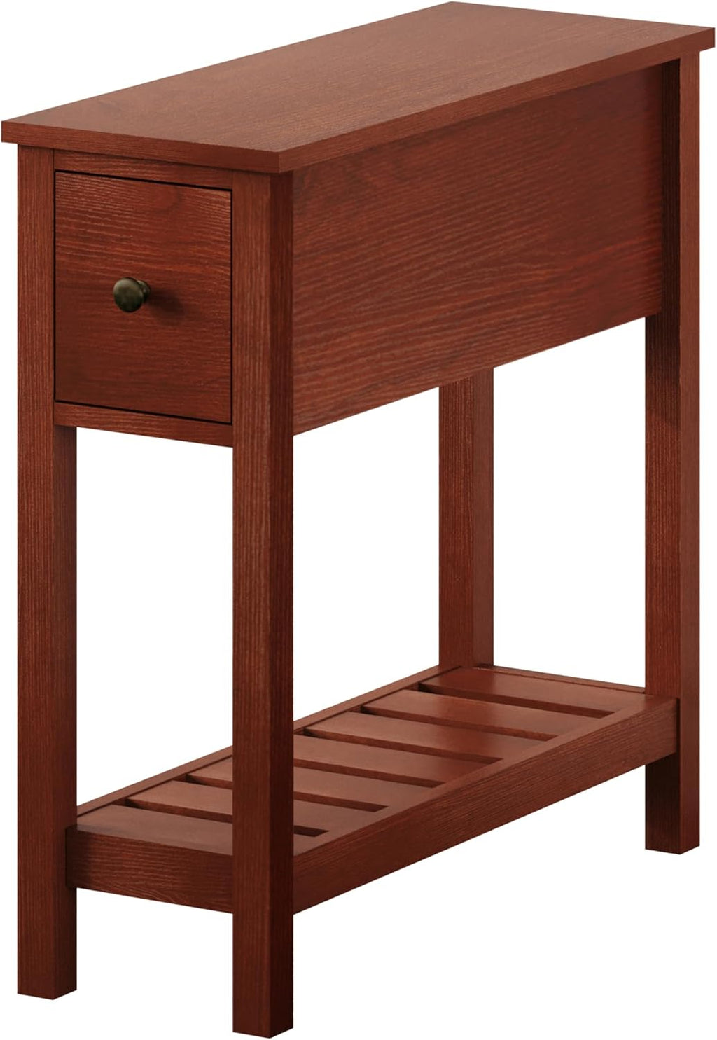ChooChoo Narrow End Table, Small Side Table for Small Spaces, Slim End Table with Drawer, Narrow Nightstand Bedside Table for Living Room Bedroom, Cherry Brown, 2 Pack