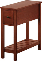 ChooChoo Narrow End Table, Small Side Table for Small Spaces, Slim End Table with Drawer, Narrow Nightstand Bedside Table for Living Room Bedroom, Cherry Brown, 2 Pack