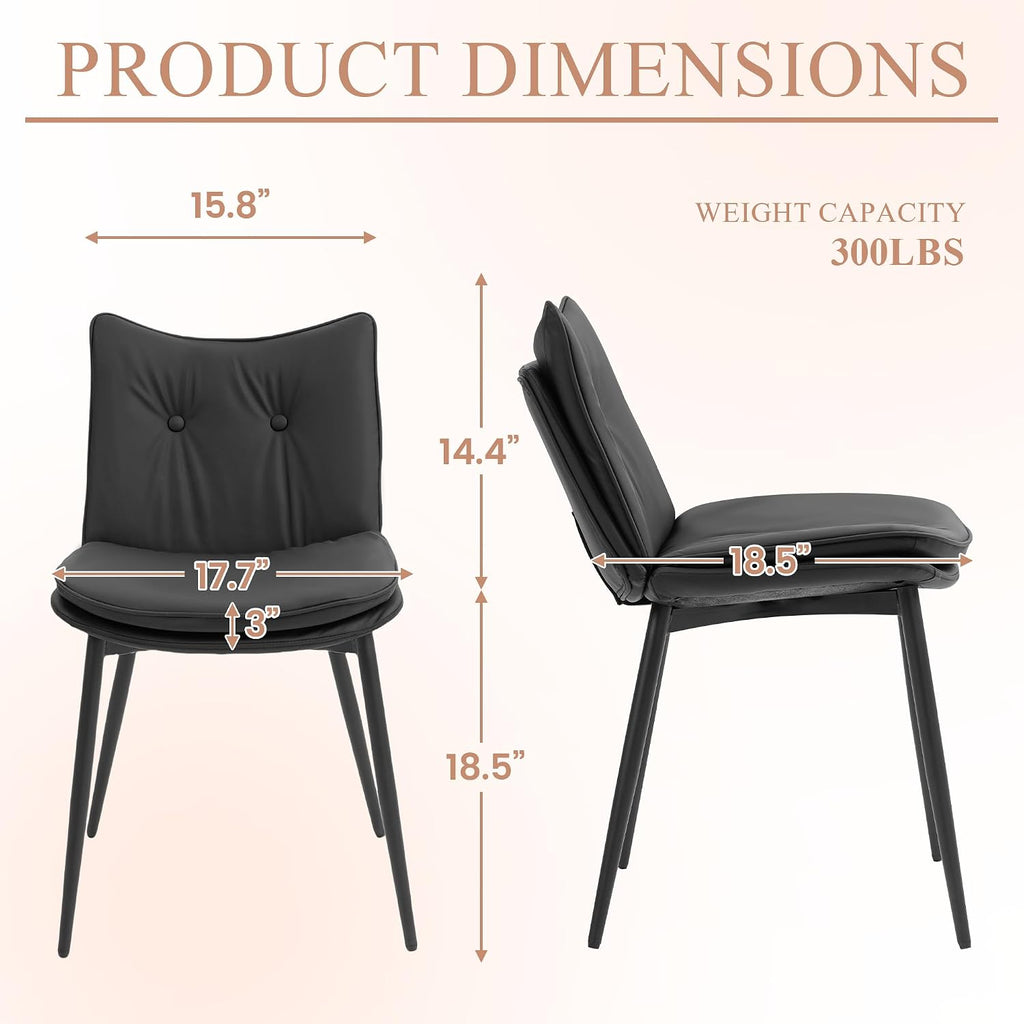 AVAWING Modern Dining Chairs Set of 4, Faux Leather Upholstered Kitchen Chairs with Button Tufted Back and Adjustable Footpads, Armless Accent Chairs for Dining Living Room, Black