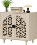 Boho Sideboard Buffet Cabinet, Decorative Storage Cabinet with Doors and Shelves, Wood Entryway Cabinet with Hollow Carving Design for Living Room, Kitchen,Hallway, Natural Wood