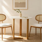 SIMTONAL 31.5" Round Dining Table, Space-Saving Small Dining Table for 2-4 People with Wood Grain Tabletop and Geometric Pedestal Base, Modern Farmhouse Table for Small Spaces, Apartment,White