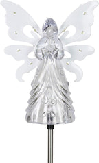Exhart Garden Solar Lights, Decorative Angel Garden Stake, 13 LEDs, Cute Yard and Pathway Decor, White, 7 x 40 Inch
