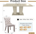 Modern Extendable Dining Table Set for 6, 78.74" Faux Travertine Expandable Table with 6 Beige Velvet Upholstered Chairs, Extendable Dining Room Table Set for 6 for Dinner Party Family Gathering