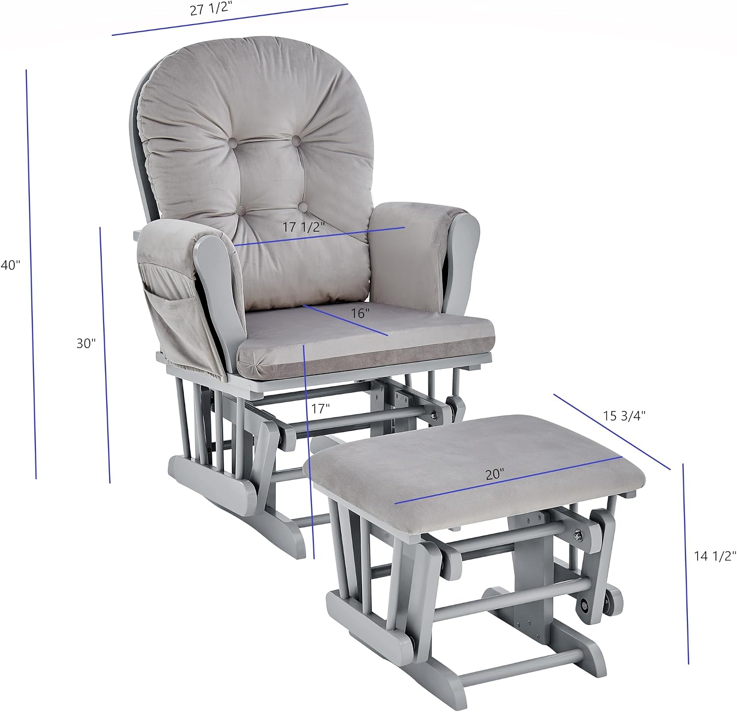 GOWE Mason Glider and Ottoman Gray Wood and Light Gray Fabric