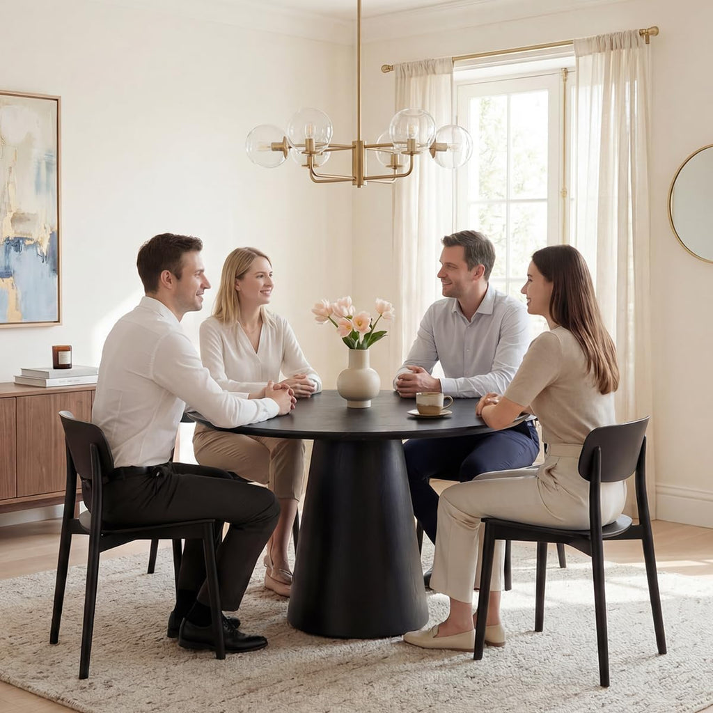 Black Round Dining Table for 4-6, Modern Wood Kitchen Table, 45" Circle Dining Table with Pedestal for Kitchen,Living Room,Apartment,Restaurant,Small Spaces