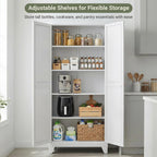 71" Metal Kitchen Storage Cabinet with Doors, Freestanding Steel Pantry Cabinet, 4 Adjustable Shelves, for Dining Room, White