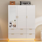 PAKASEPT Armoire Wardrobe Closet with 3 Door, Mirror, LED Lights | Hanging Rod, Drawers, Bedroom Armoires - Large Capacity Storage Wardrobe Armoire for Bedroom