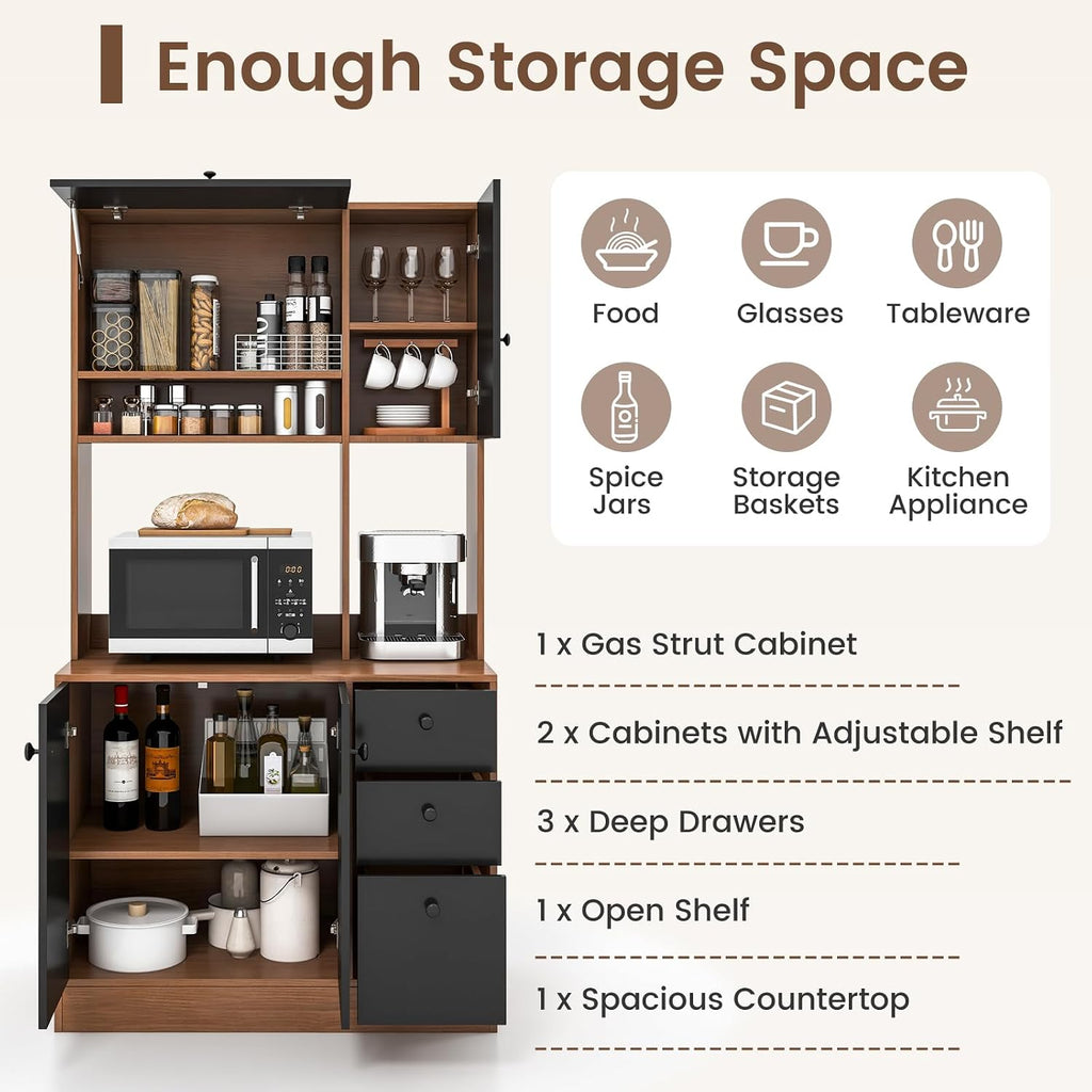 PETSITE Kitchen Buffet Hutch Storage Cabinet, 71" Freestanding Pantry with 3 Cabinets & Drawers, Adjustable Shelves, Microwave Cupboard for Living Room, Dining Room