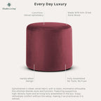 Studio Living® 19” Wentworth Ottoman Round Soft Velvet Bench, Stationary Ottomans, Backless Chair, Footrest for Living Room, Footstool Office, Bedroom, Padded Seat, Plum