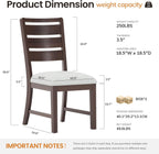COLAMY Wooden Dining Chairs Set of 4, Farmhouse Upholstered Dining Room Chairs with 3.5" Thick Cushion, FSC Solid Wood Ladder Back Kitchen Chairs for Home and Restaurant, Easy Clean,Brown