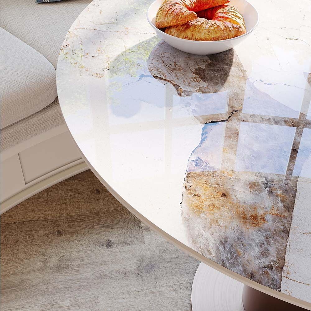 POVISON Round Dining Table, 35" Modern Sintered Stone Kitchen Table for 2 with Stable Carbon Steel Base, Pandora Small Circle Dining Room Tables for Kitchen, Living Room, Bistro(Table Only)
