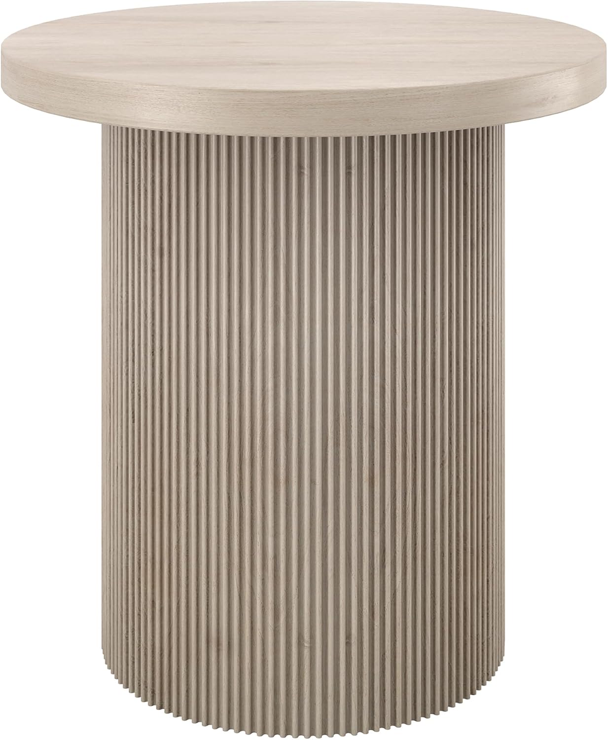 Henn&Hart 22'' Fluted Modern Wooden Round End Table, Ribbed Side Table, Nightstand for Living Room, Office, Family Room, or Bedroom, Alder White