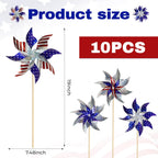 HOOSUN 10 Pcs Patriotic Pinwheels for Yard and Garden,Patriotic Decorations American Flag Pinwheels to Scare Birds Away,Red White and Blue Decorations Reflective Wind Spinners,Veterans Day Decorations