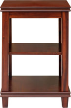 eHemco Solid Wood Square End Table with Storage Shelves, 3-Tier Accent Side Table with X-Design Panels, Compact Nightstand or Sofa Table for Living Room and Bedroom, Cherry Finish, 16 x 16 x 24 Inch