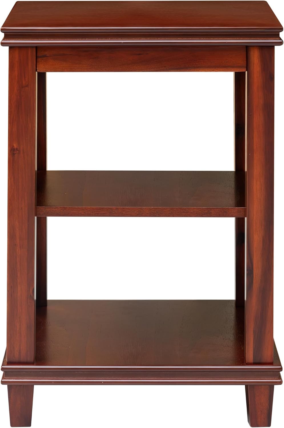 eHemco Solid Wood Square End Table with Storage Shelves, 3-Tier Accent Side Table with X-Design Panels, Compact Nightstand or Sofa Table for Living Room and Bedroom, Cherry Finish, 16 x 16 x 24 Inch