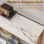 HOMISSUE 55 Inch Modern Entryway Console Table, White & Gold Faux Marble Top Engineered Wood Sofa Table with 2-Tier Open Storage, Entry Table for Hallway & Living Room