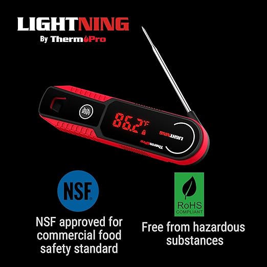 ThermoPro Lightning 1-Second Instant Read Meat Thermometer, Kitchen Food Thermometer with Auto Wake/Sleep/180° Rotating Display, Waterproof Cooking Thermometer for Oil Deep Fry Smoker BBQ Grill
