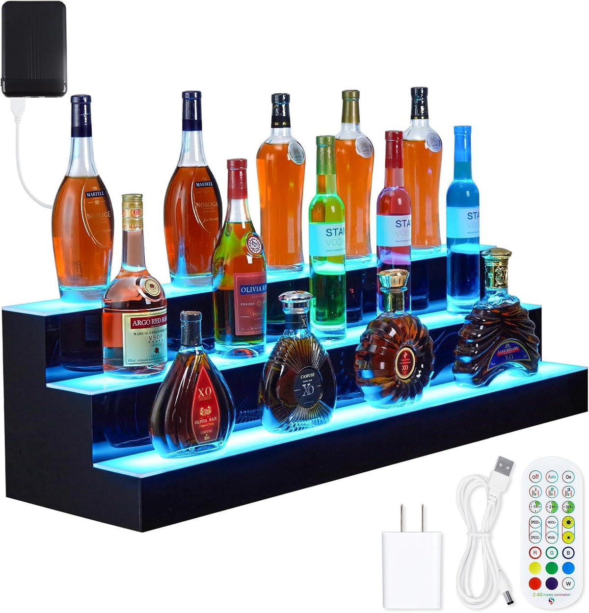 60" 3-Tier LED Lighted Liquor Bottle Shelf,Backlit Bar Display with Remote & App Control, 16 Color Options, 4 Modes & 1-8 Hour Timer, Modern Shelving Unit for Home Bars, Restaurants & Nightclubs, Plug